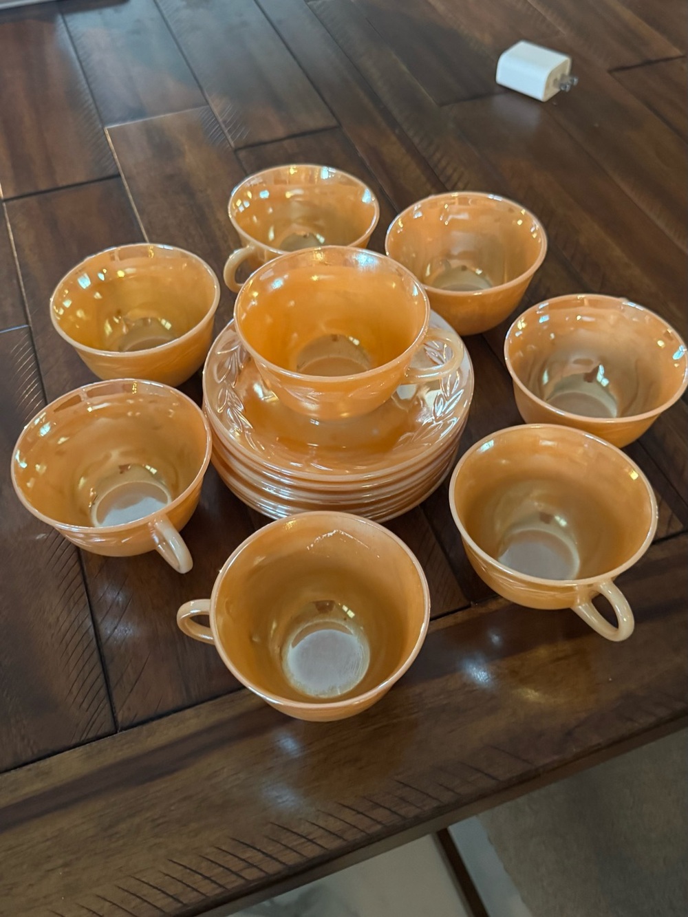 Vintage Fire King Lustre tea set in the Laurel Leaf pattern set of 8